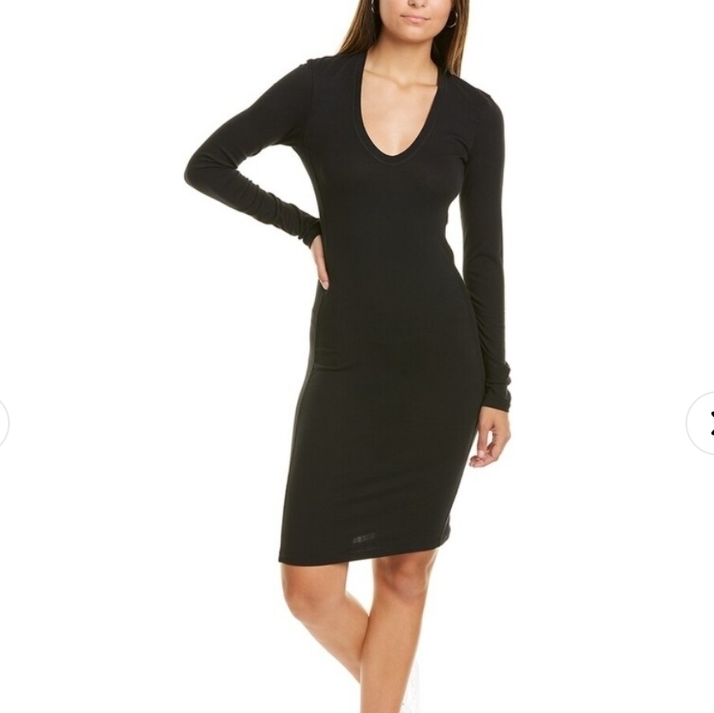 New James Perse Deep V-Neck T-Shirt Black Dress NWT Size 3/Large